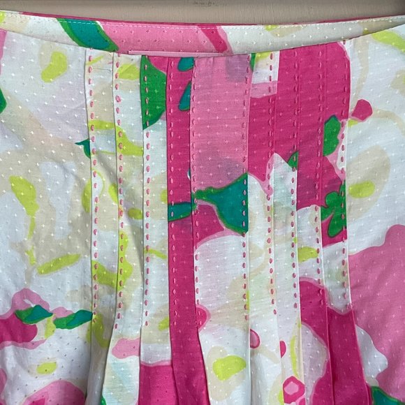 Lilly Pulitzer Pink Pleated Skirt 4 Floral Flower Cotton Caldwell Diddy - Picture 4 of 8